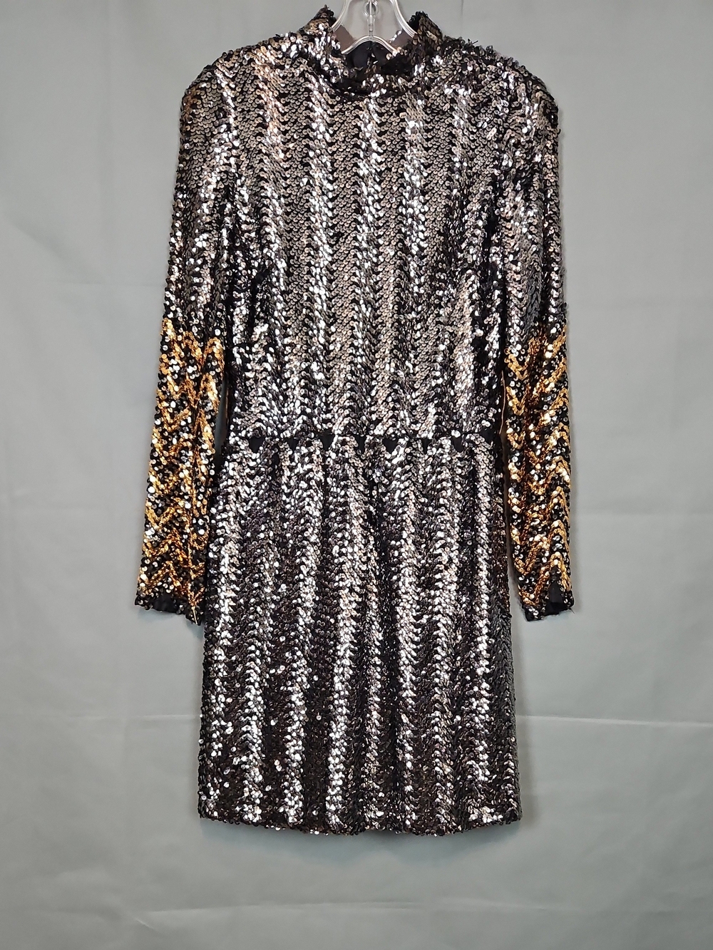 Vintage Black and Gold Sequin Long-Sleeve Mini Dress